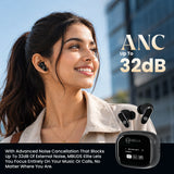 MBuds Elite wireless earbuds with 32dB Active Noise Cancellation, 4-mic ENC, spatial audio control, 4 EQ modes, and smart interactive touch case.