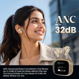 MBuds Elite wireless earbuds with 32dB Active Noise Cancellation, 4-mic ENC, spatial audio control, 4 EQ modes, and smart interactive touch case.