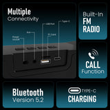 MRock 104: Wireless Portable Bluetooth  Mini Soundbar With 15Hrs Playtime & Dual Speakers