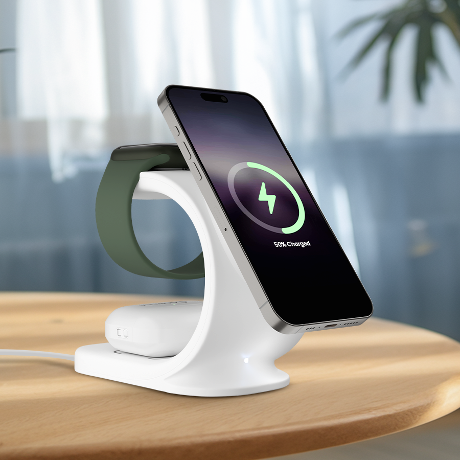 MCharge Maghub - 2: 3-in-1 Magnetic Wireless Charger With 23W Wireless Charging Output