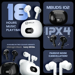 Mobilla Mbuds 102 Light Weight TWS Earbuds in Black Color