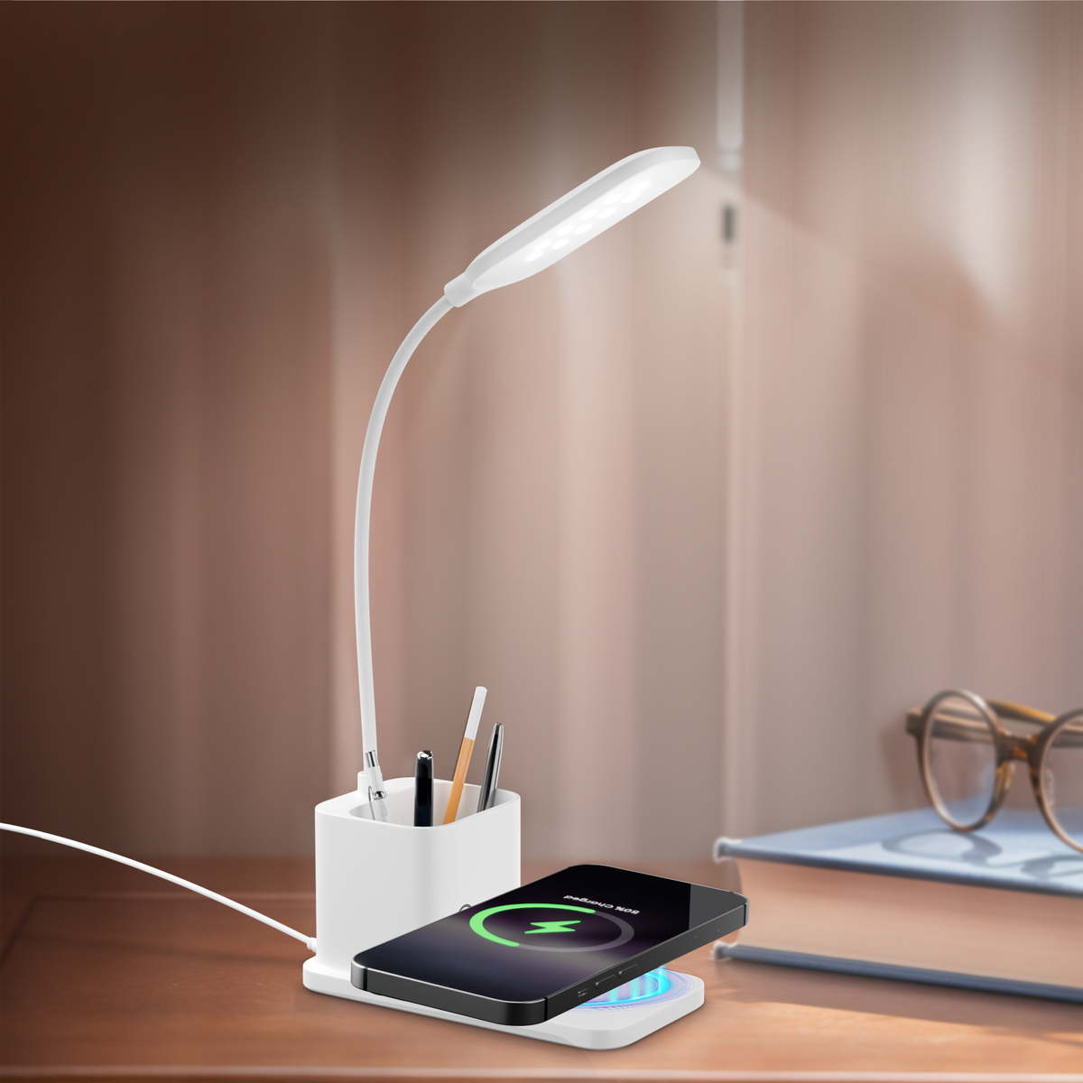 MCharge Lumina: 15W Wireless Charger With 3 Color Desk Lamp White